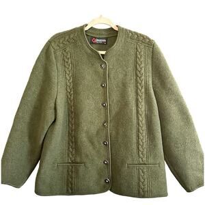 Giesswein Austria Wool Jacket Coat Olive Army Green Button Knit Cardigan Size 50